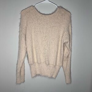 American Eagle beige soft fuzzy eyelash open back cropped fit sweater size small